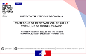 COVID-19 : Campagne de dépistage ciblée sur la commune de Digne-les-Bains