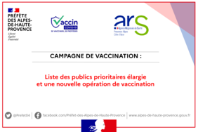 Nouvelle opération de vaccination à Digne-les-Bains  Le vendredi 7 mai 2021  de 13 h à 18 h 