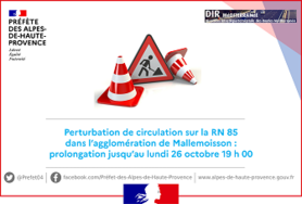 RN 85 –Prolongation des travaux de réfection de la chaussée sur la commune de Mallemoisson