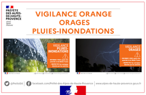 Vigilance ORANGE «orages, pluies-inondations» dans le département des Alpes-de-Haute-Provence